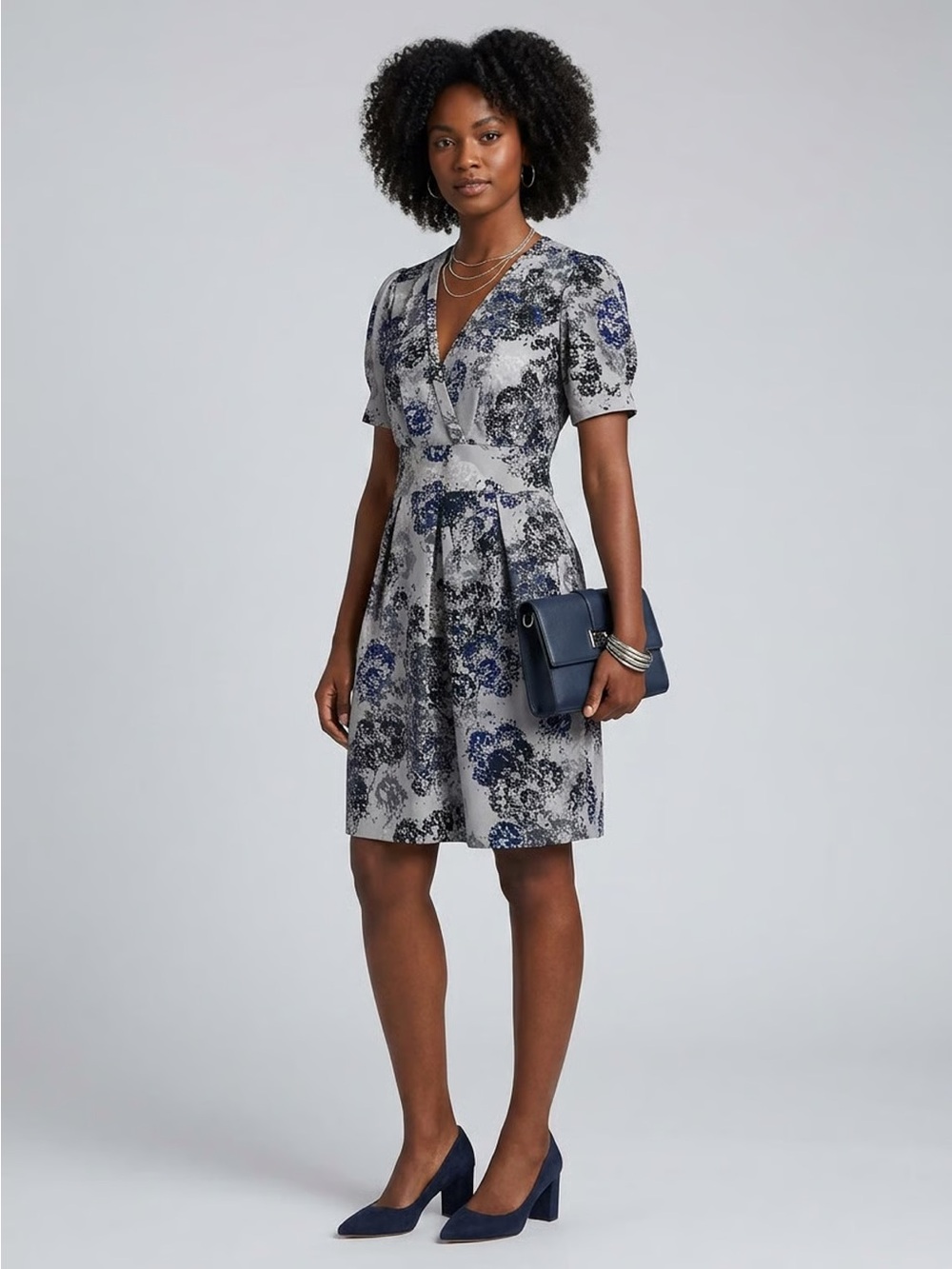 BANANA REPUBLIC FACTORY | Gray and Blue Graphic Print Midi Dress Sz 8